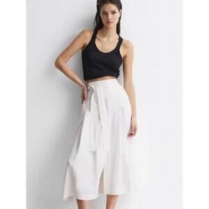 REISS Oakley Button Belted Linen Blend Midi Skirt Ivory 0 NEW